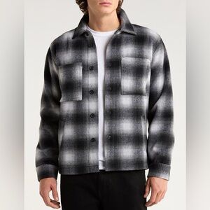 Stylish Black and Gray Wool Blend Flannel Overshirt